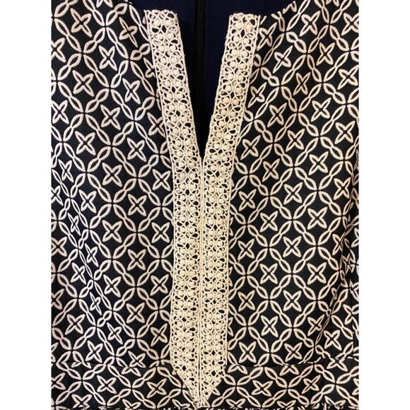 Crown & Ivy Dress Navy Blue White 16 Print A Line Cotton Lined Stretch Washable - Picture 6 of 6